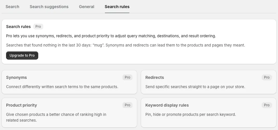 The "Search rules" tab in Settings