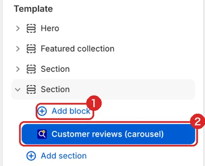 Blocks added in the theme editor